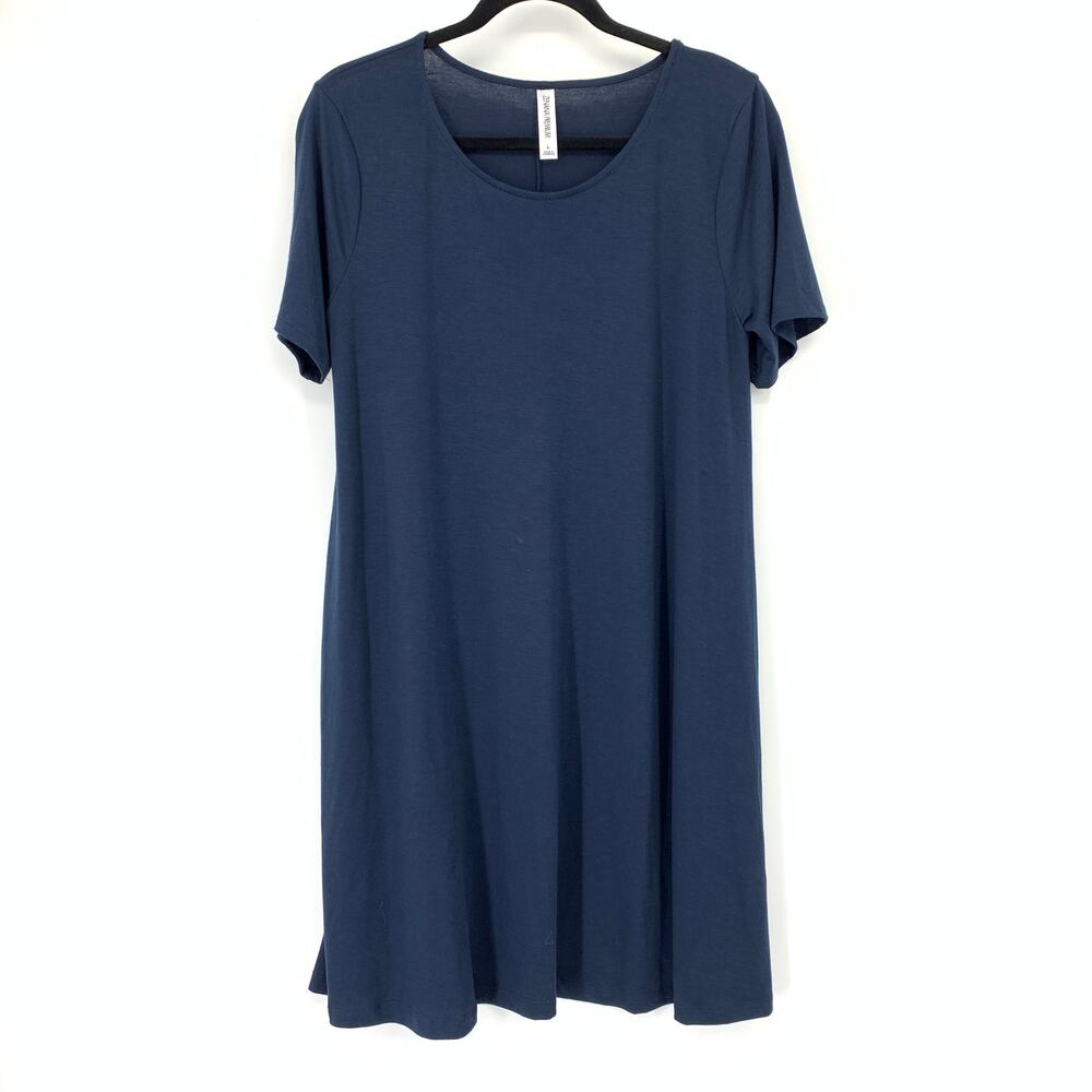 Zenana Dress Womens Large Navy Blue Scoop Neck Short Sleeve A-Line Jersey Knit